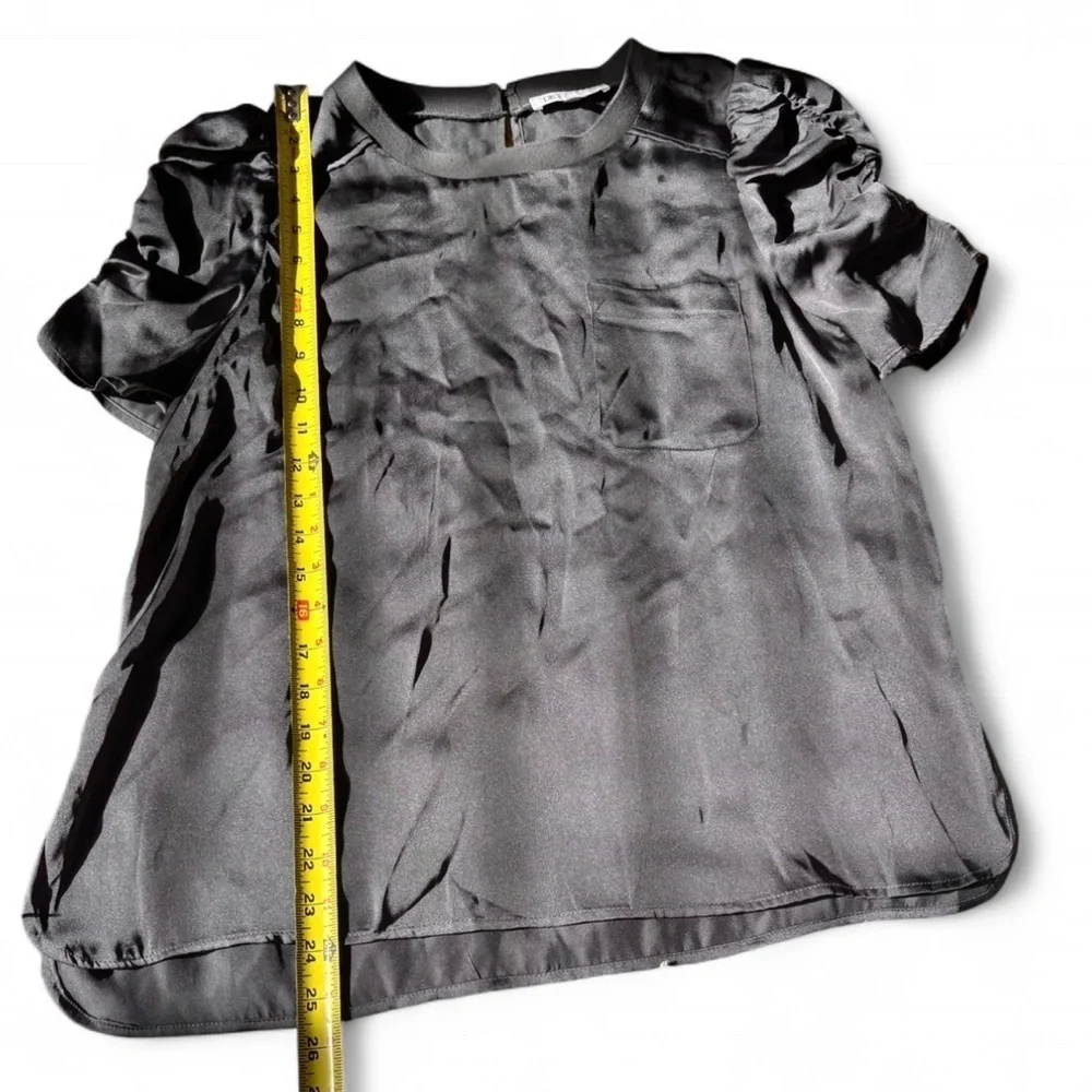 DR2 Satin Puff Sleeve Blouse Black Gray Size M Workwear Top - Picture 8 of 12